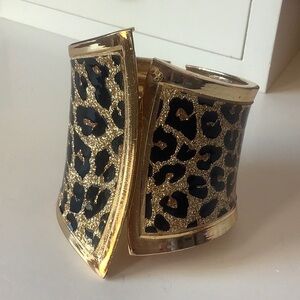 Gold and Black Animal Print Cuff Bracelet